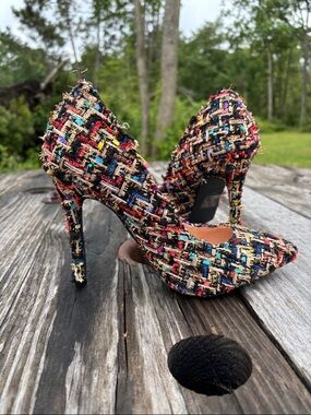 Chase + Chloe Lala Sz7.5 Multicolor Tweed Pointed-Toe Stiletto Heels #309